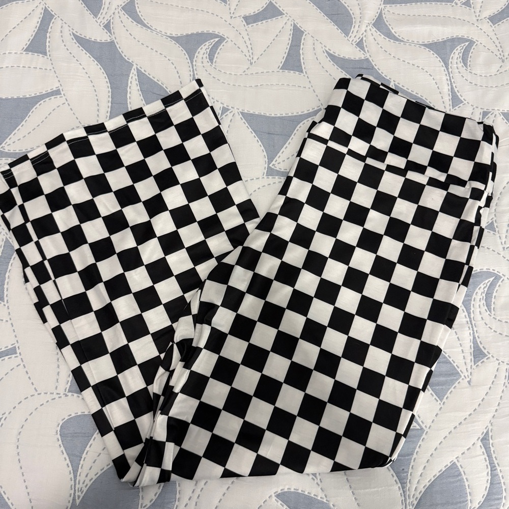 Black & White Checkerboard Wide Leg Pants